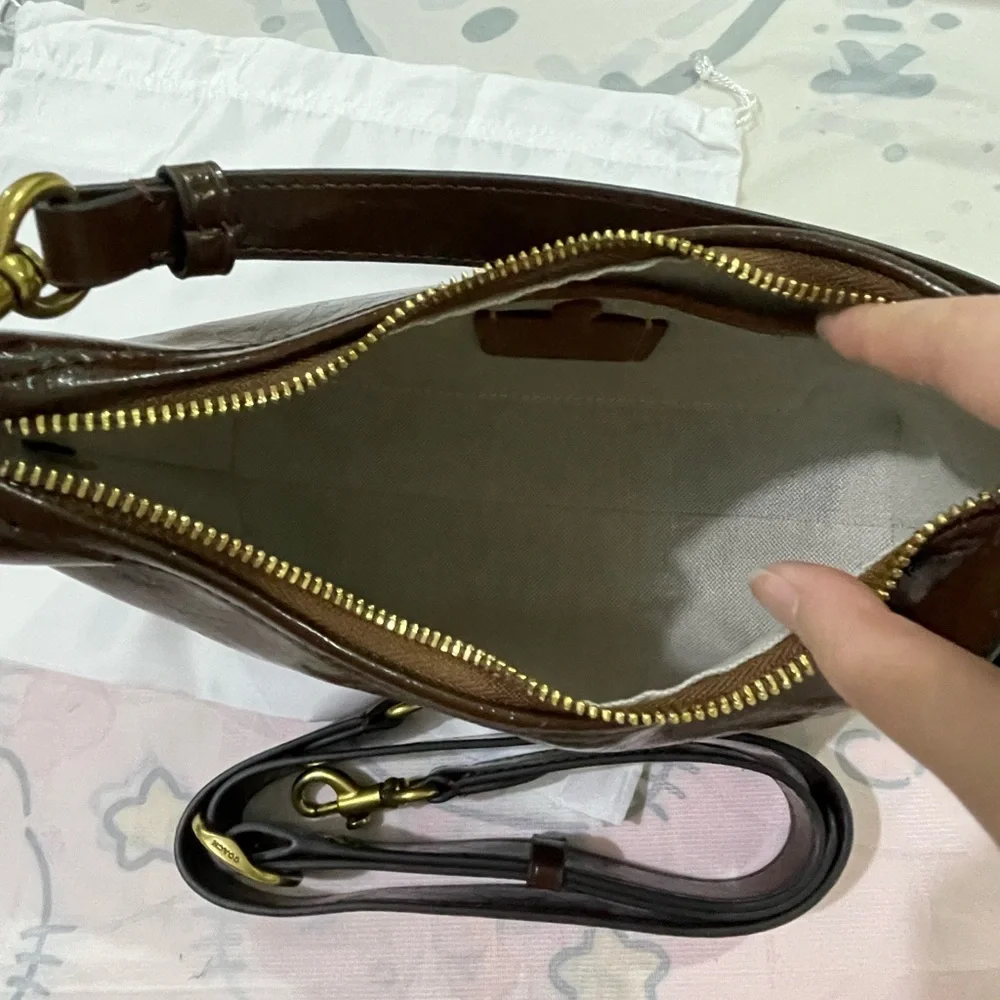 Coach Dark Brown Leather Shoulder Bag with Gold Hardware